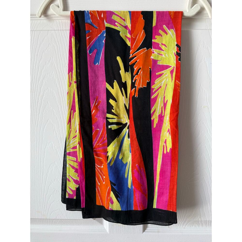 Vintage 80s 90s Saldarini Neon‎ Tropical 100% Cotton Statement Scarf Wrap